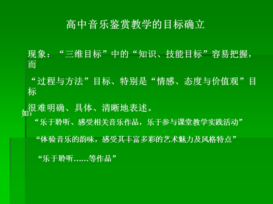 （湘版）高中音乐鉴赏教学的目标确立（有文本稿） .ppt_第1页