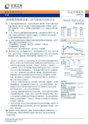 机械行业月度报告：持续推荐铁路设备、油气服务及农机行业1218.ppt