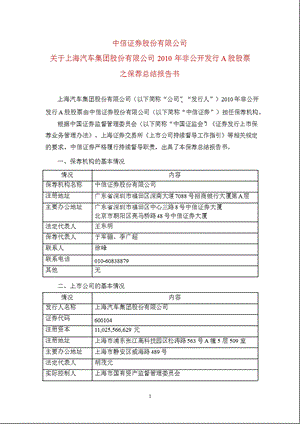 600104 上汽集团非公开发行A股股票之保荐总结报告书.ppt