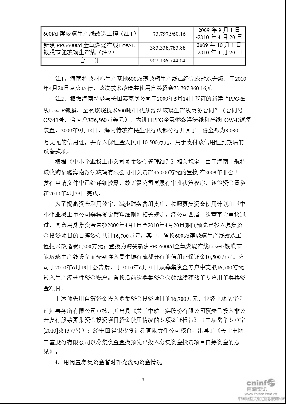 中航三鑫：关于募集资金存放与使用情况的专项说明.ppt_第3页