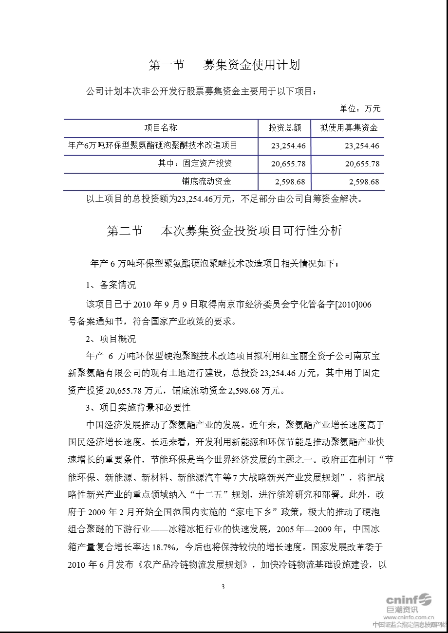 红 宝 丽：非公开发行股票募集资金使用的可行性报告.ppt_第3页