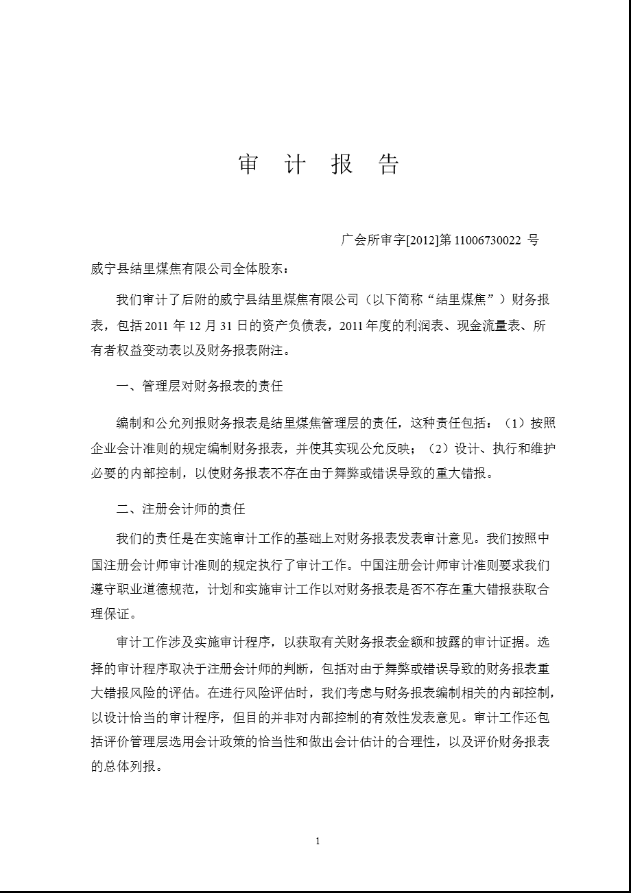 粤宏远Ａ：威宁县结里煤焦有限公司审计报告.ppt_第2页
