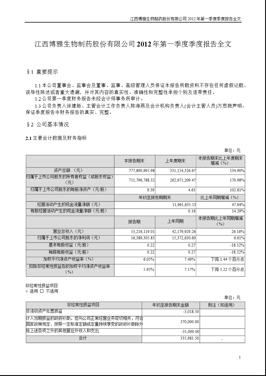 博雅生物：第一季度报告全文.ppt_第1页