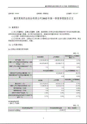 莱美药业：第一季度报告正文.ppt