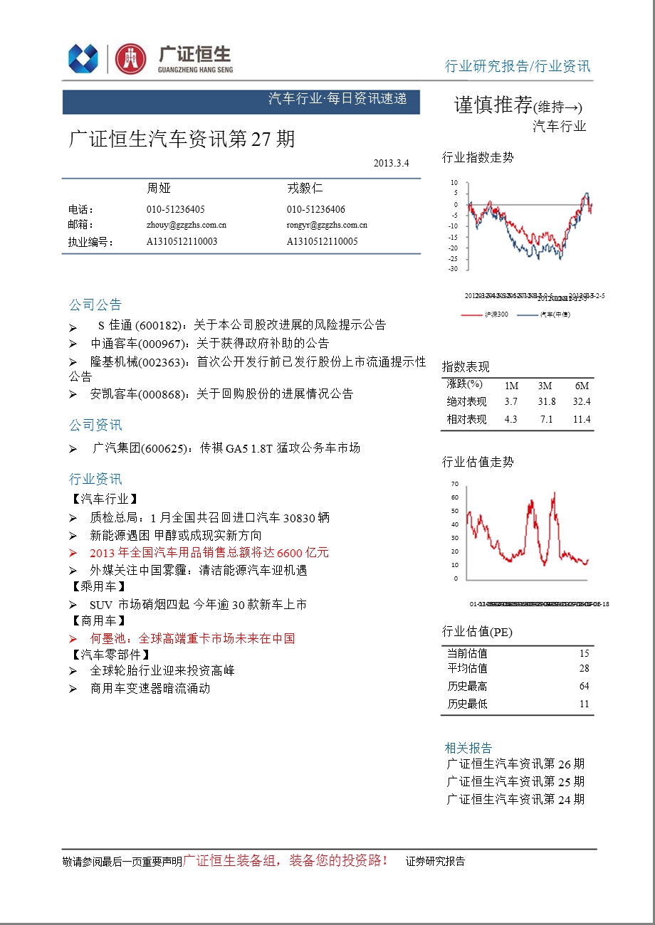 汽车行业：每日资讯速递第27期130304.ppt_第1页