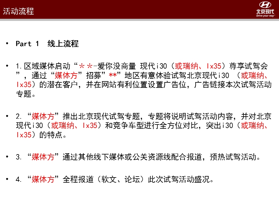 “爱你没商量 现代i30（或瑞纳、Ix35）尊享试驾会”北京现代区域媒体4S店试驾方案.ppt_第3页