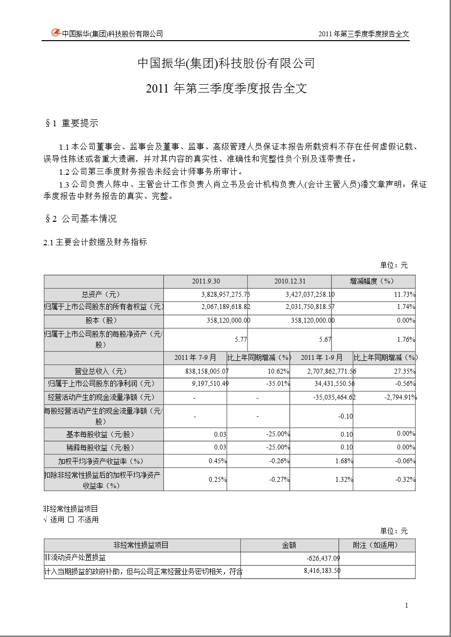 振华科技：第三季度报告全文.ppt_第1页