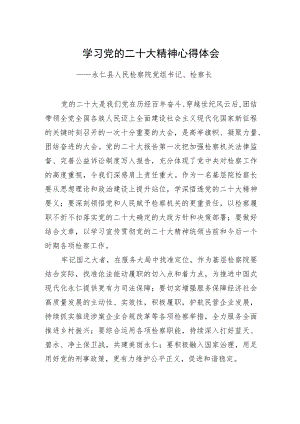 永仁县人民检察院党组书记、检察长学习二十大精神心得体会（20221220）.docx