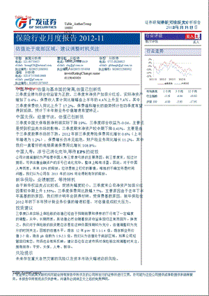 保险行业月度报告(11)：估值处于底部区域、建议调整时机关注1116.ppt