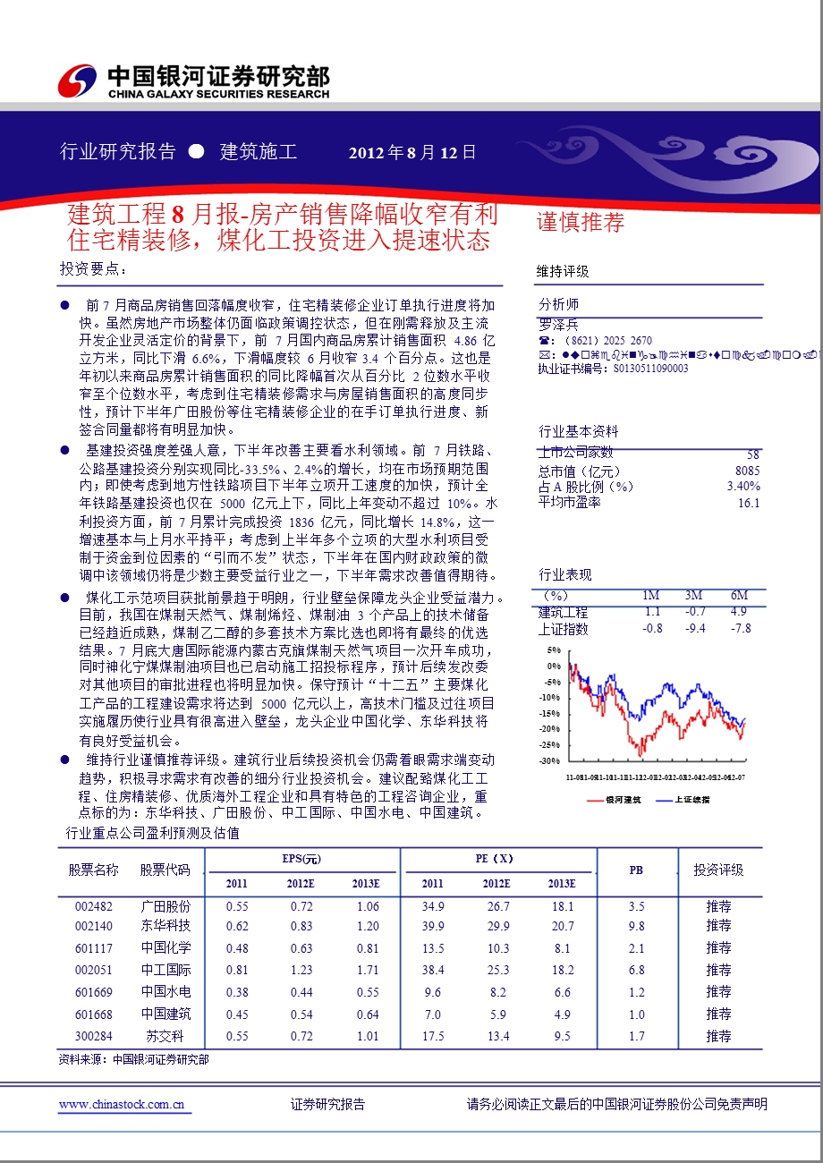 建筑工程8月报：房产销售降幅收窄有利住宅精装修煤化工投资进入提速状态0814.ppt_第1页