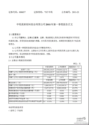 ST 中钨：第一季度报告正文.ppt