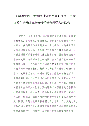 【学习党的二十大精神体会文章】加快“三大体系”建设培育壮大哲学社会科学人才队伍.docx