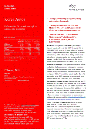 KOREA_AUTOS：UNFAVOURABLE_FX_OUTLOOK_TO_WEIGH_ON_EARNINGS_AND_MOMENTUM-2013-01-17.ppt