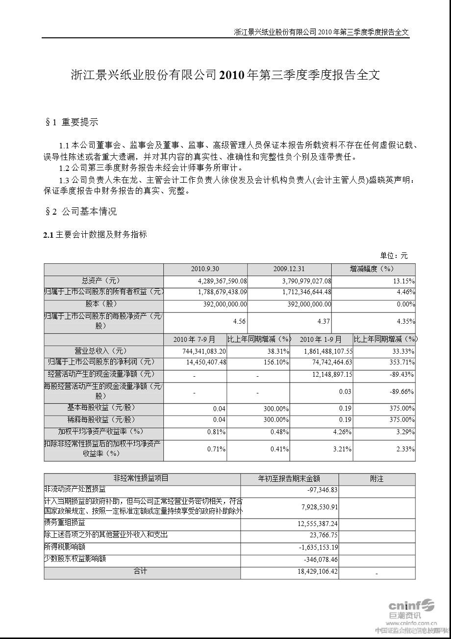 景兴纸业：第三季度报告全文.ppt_第1页