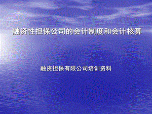 融资担保公司会计培训：融资性担保公司的会计制度和会计核算(1).ppt