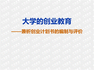 创业计划书的编制与评价PPT大学的创业教育(1).ppt