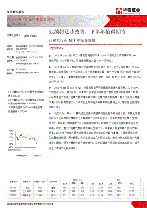 计算机行业2013年投资策略：业绩将逐步改善_下半年值得期待-2012-12-05.ppt