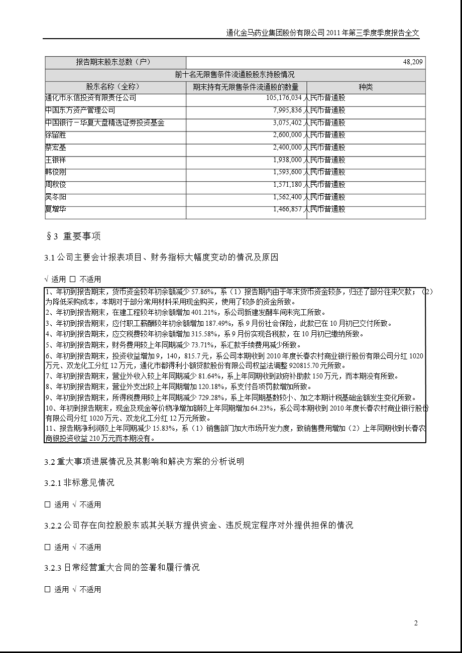 通化金马：2011年第三季度报告全文.ppt_第2页