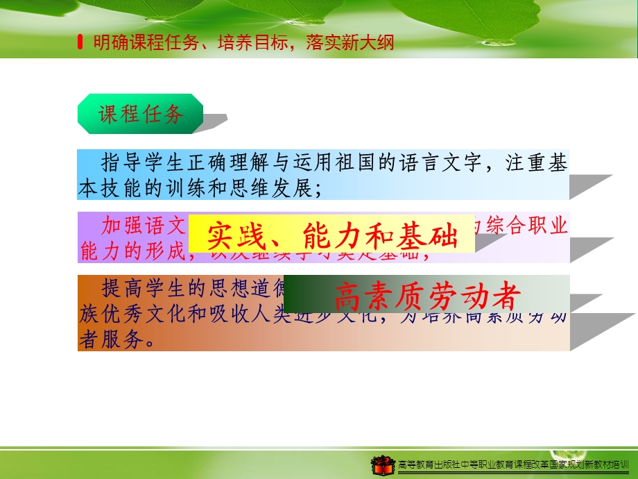 高等教育出版社中等职业教育课程改革国家规划新教材培-学习新大纲推进中等职业教育语文教学改革.ppt_第3页