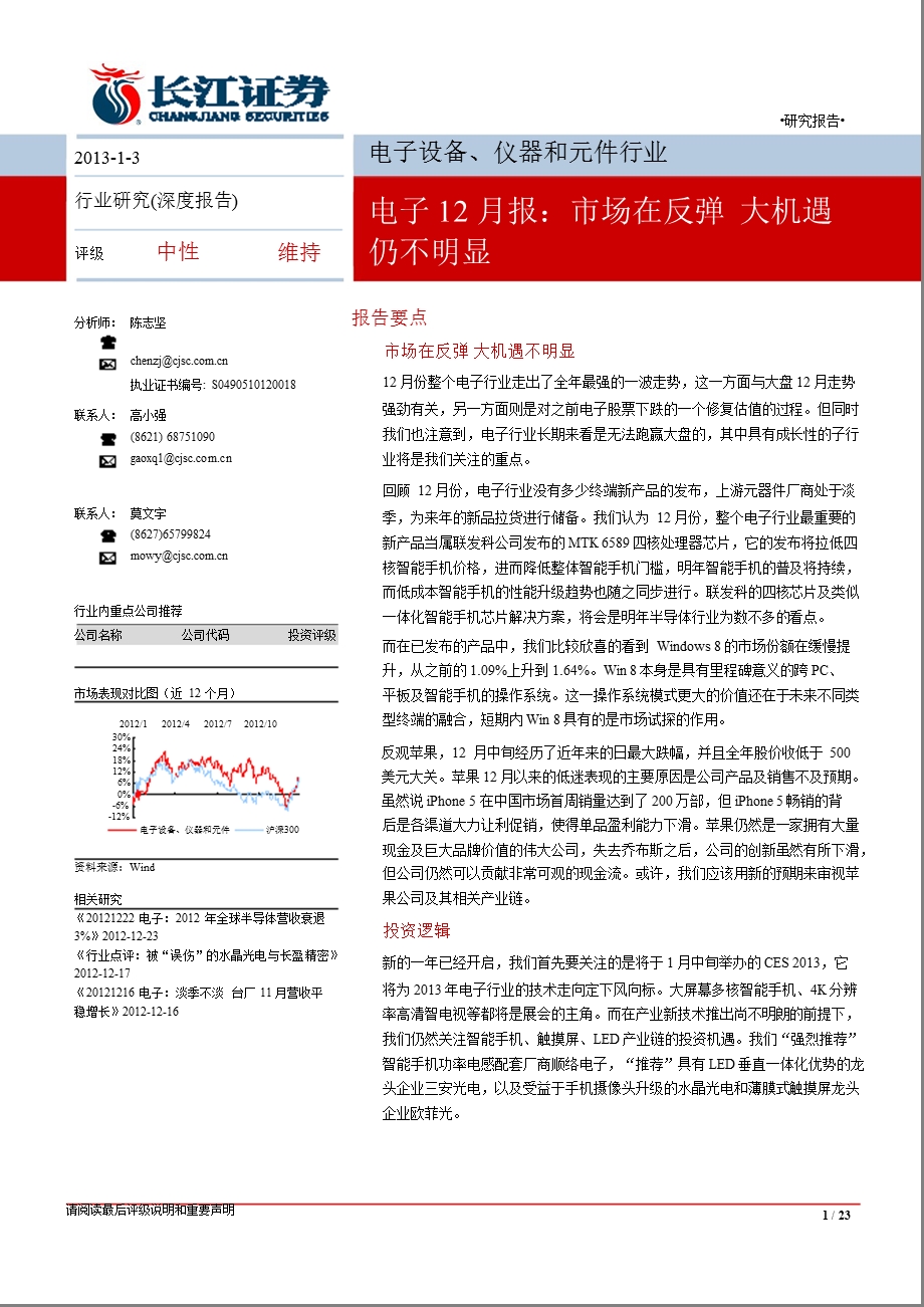 电子12月报：市场在反弹_大机遇仍不明显-2013-01-04.ppt_第1页