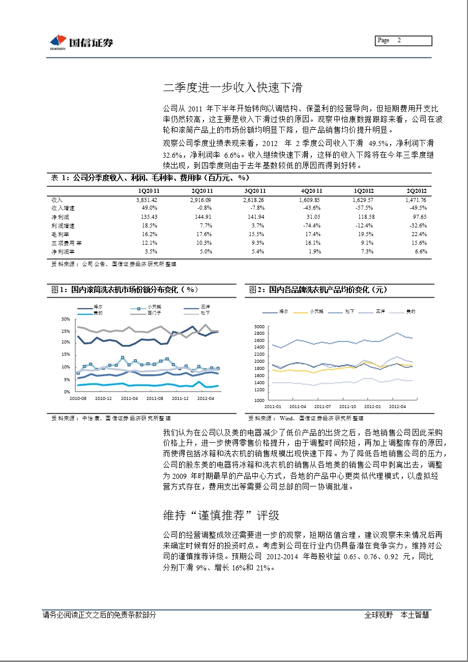 小天鹅Ａ(000418)2012年半年报点评：进一步的调整改善有待观察-2012-08-25.ppt_第2页