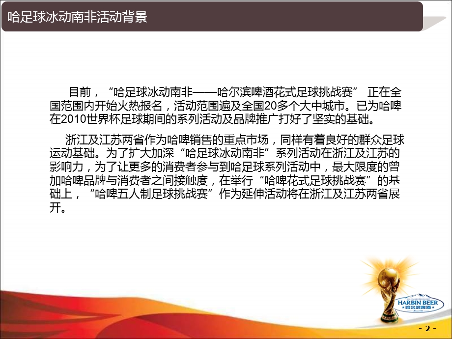 2010哈尔滨啤酒足球挑战赛浙江江苏活动执行方案.ppt_第2页