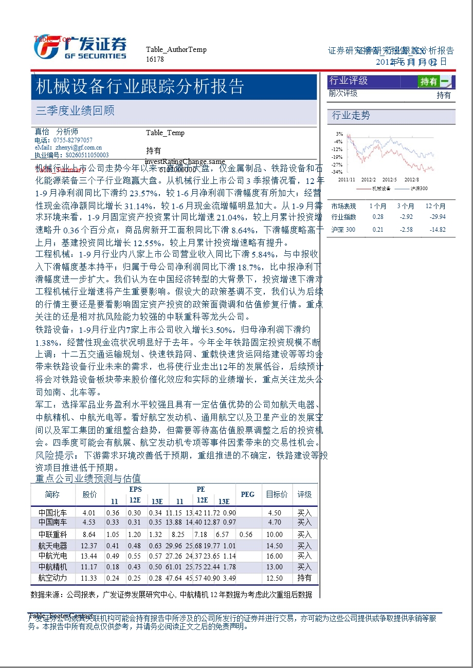 机械设备行业跟踪分析报告：三季度业绩回顾-2012-11-05.ppt_第1页