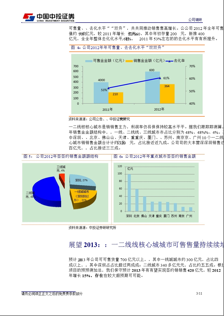 招商地产(000024)调研报告：核心城市规模增长可持续_13年销售将再超预期-2013-01-10.ppt_第3页