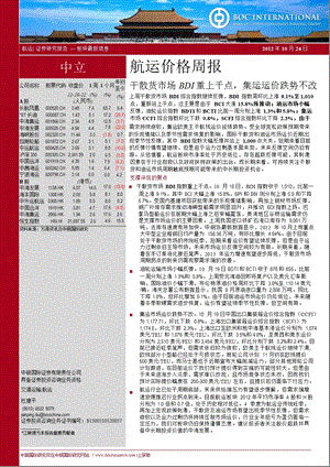 航运价格周报：干散货市场BDI重上千点_集运运价跌势不改-2012-10-24.ppt