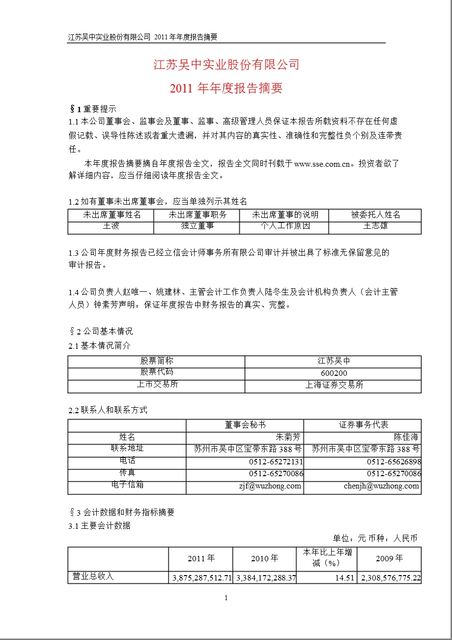 600200_ 江苏吴中年报摘要.ppt_第1页