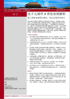 电子元器件3季度业绩解析：前三季度业绩同比增长_但行业差异化较大-2012-11-08.ppt