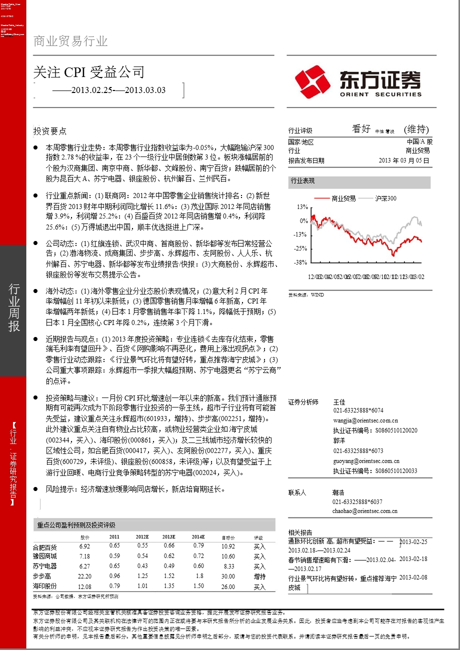 商业贸易行业：关注CPI受益公司-130305.ppt_第1页