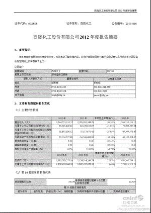 西陇化工：2012年年度报告摘要.ppt