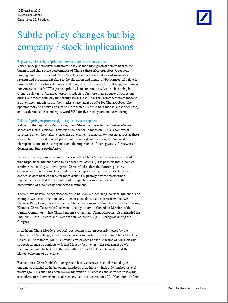 CHINA_TELCOS_2013_OUTLOOK：THE_POLITICAL_ANGLE-2012-12-12.ppt_第2页