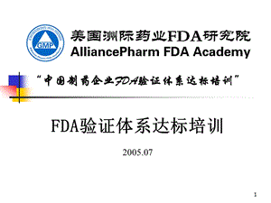 中国制药企业FDA验证体系达标培训——FDA验证体系达标培训(1).ppt