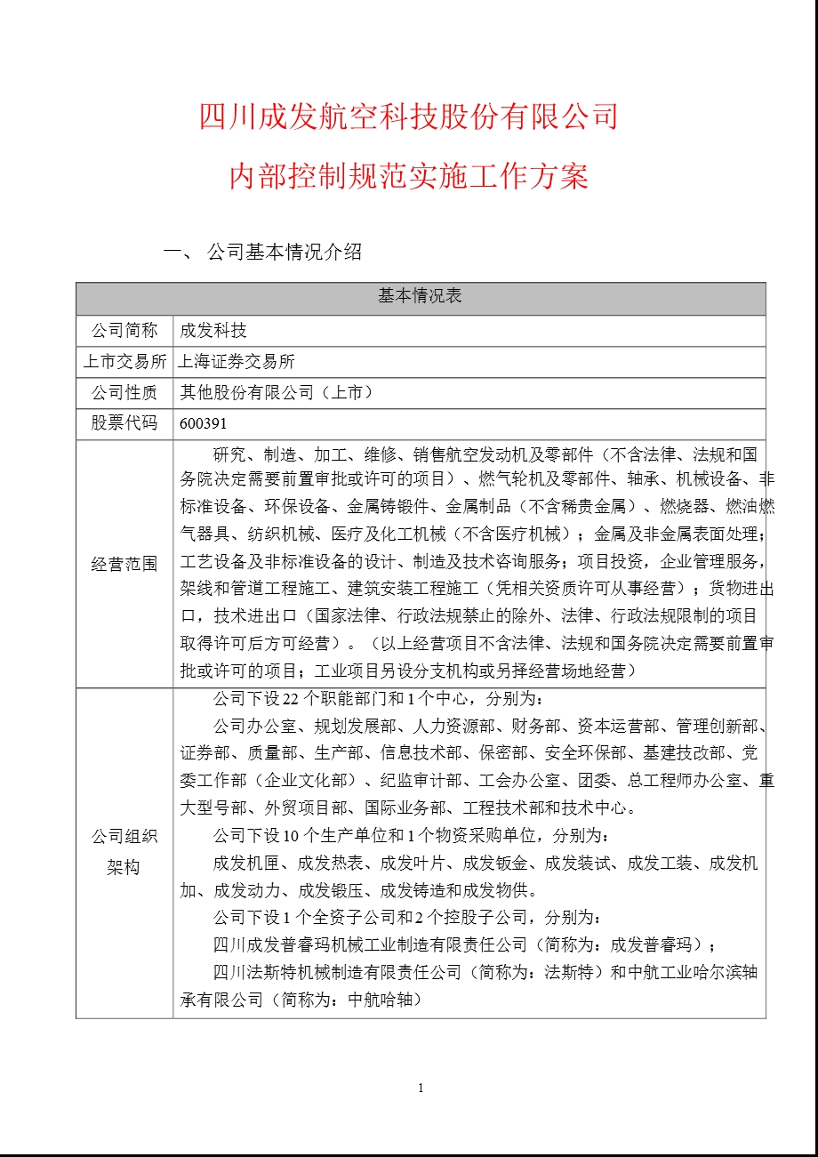 600391_ 成发科技内部控制规范实施工作方案.ppt_第1页