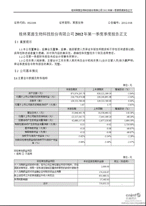 莱茵生物：2012年第一季度报告正文.ppt