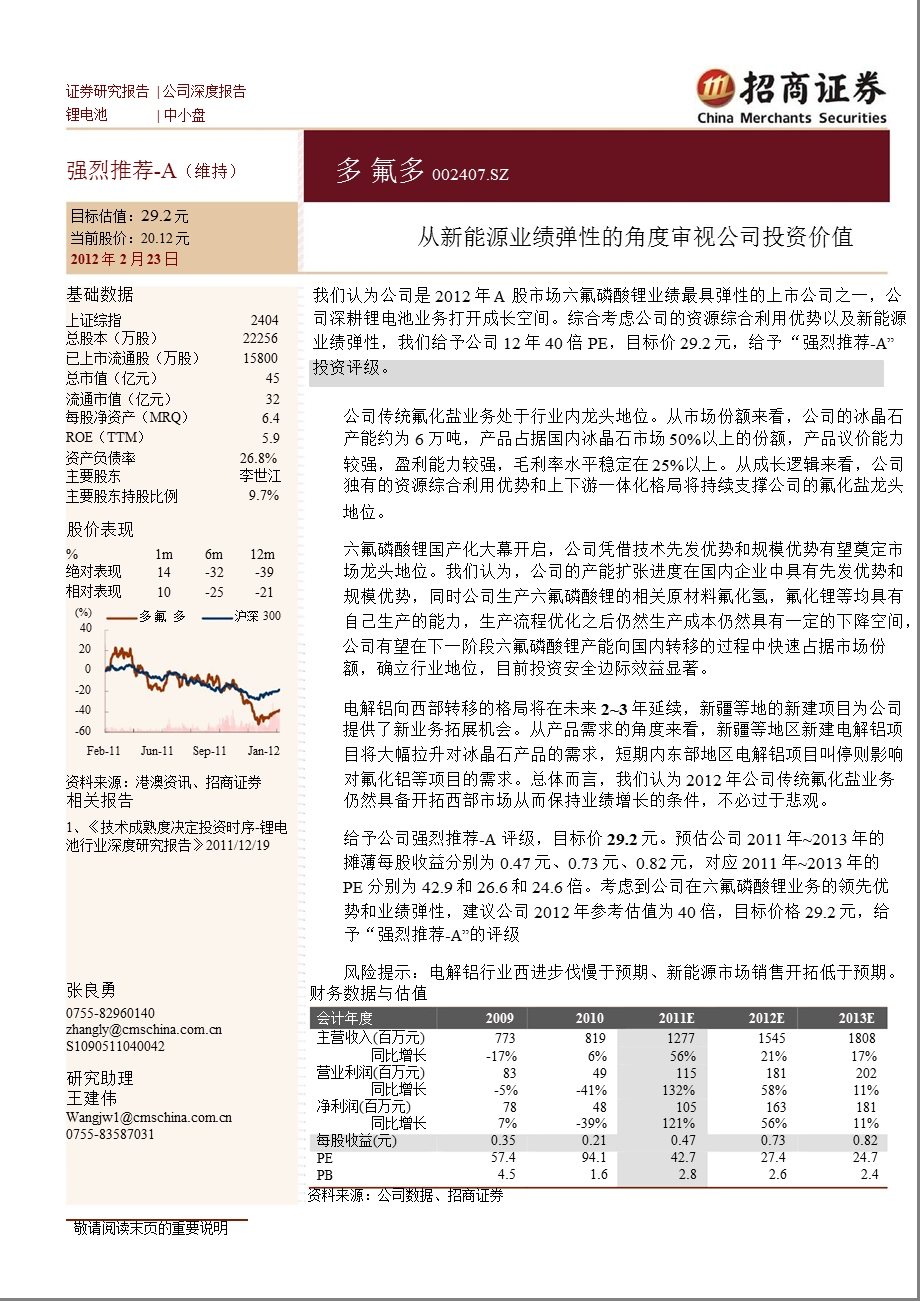 多氟多(002407)深度研究：从新能源业绩弹性的角度审视公司投资价值-2012-02-24.ppt_第1页