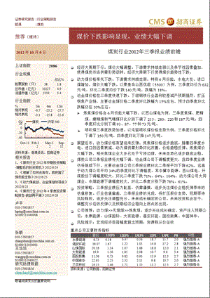 煤炭行业2012年三季报业绩前瞻：煤价下跌影响显现_业绩大幅下调-2012-10-11.ppt