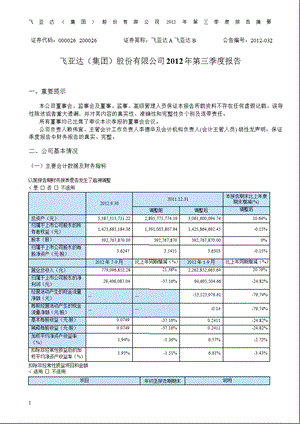 飞亚达Ａ：2012年第三季度报告正文.ppt