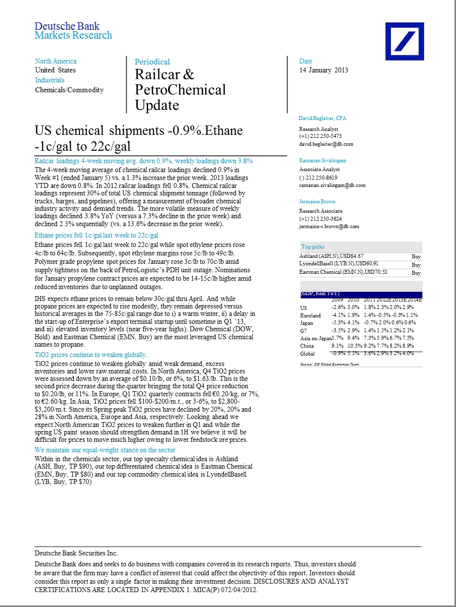 RAILCAR_&_PETROCHEMICAL_UPDATE：US_CHEMICAL_SHIPMENTS_-0.9%.ETHANE-1C／GAL_TO_22C／GAL-2013-01-15.ppt_第1页