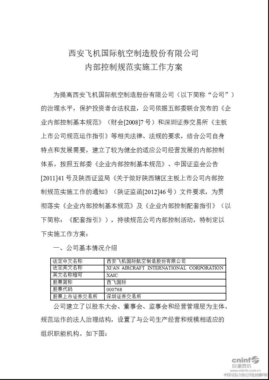 西飞国际：内部控制规范实施工作方案.ppt_第1页