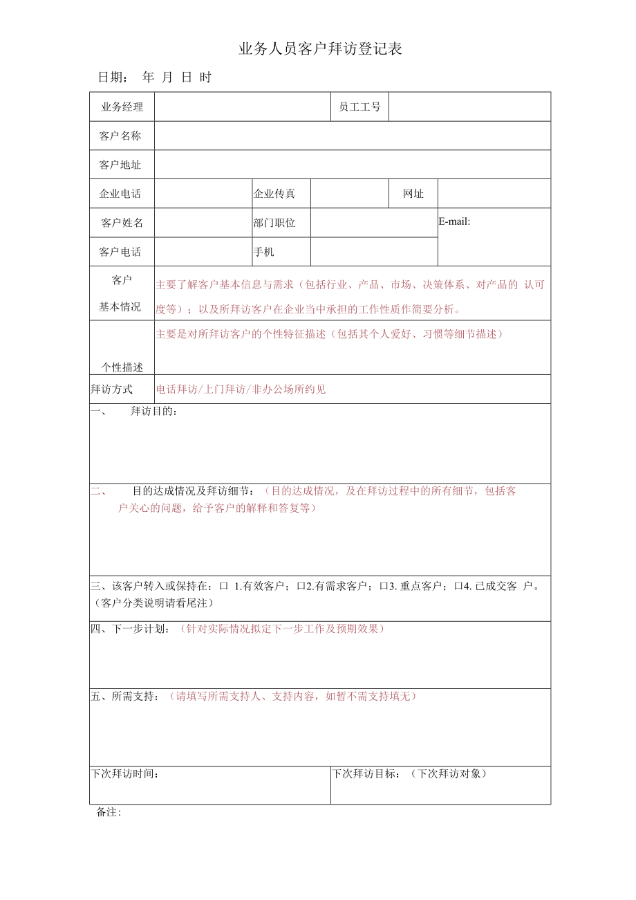 业务人员客户拜访登记表(打印版).docx_第1页