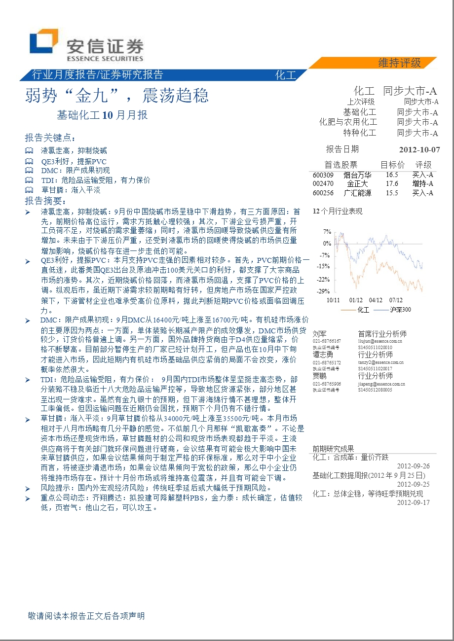 基础化工10月月报：弱势“金九”_震荡趋稳-2012-10-08.ppt_第1页