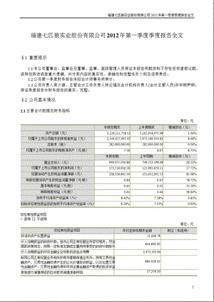 七 匹 狼：2012年第一季度报告全文.ppt