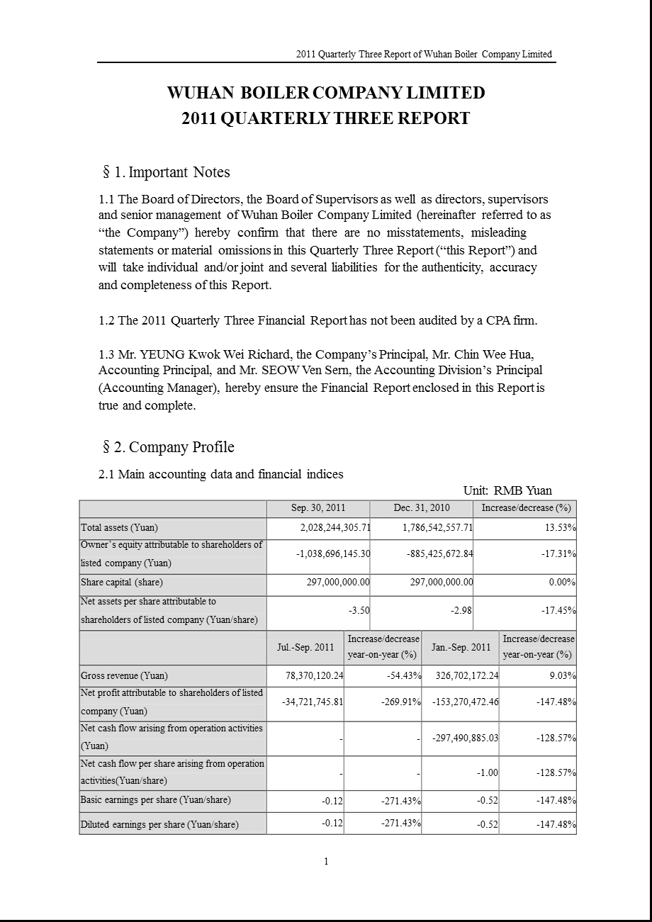 ST武锅B：2011年第三季度报告全文（英文版） .ppt_第1页