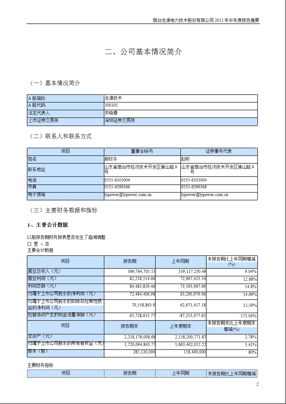 龙源技术：2012年半年度报告摘要.ppt_第2页