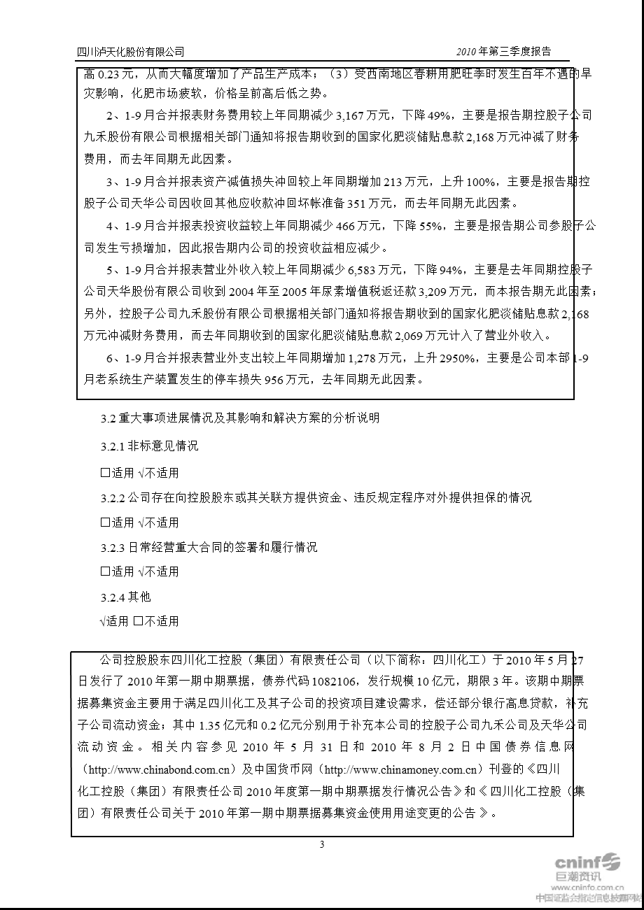 泸 天 化：2010年第三季度报告正文.ppt_第3页