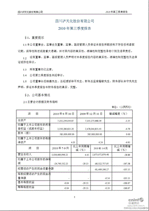 泸 天 化：2010年第三季度报告正文.ppt