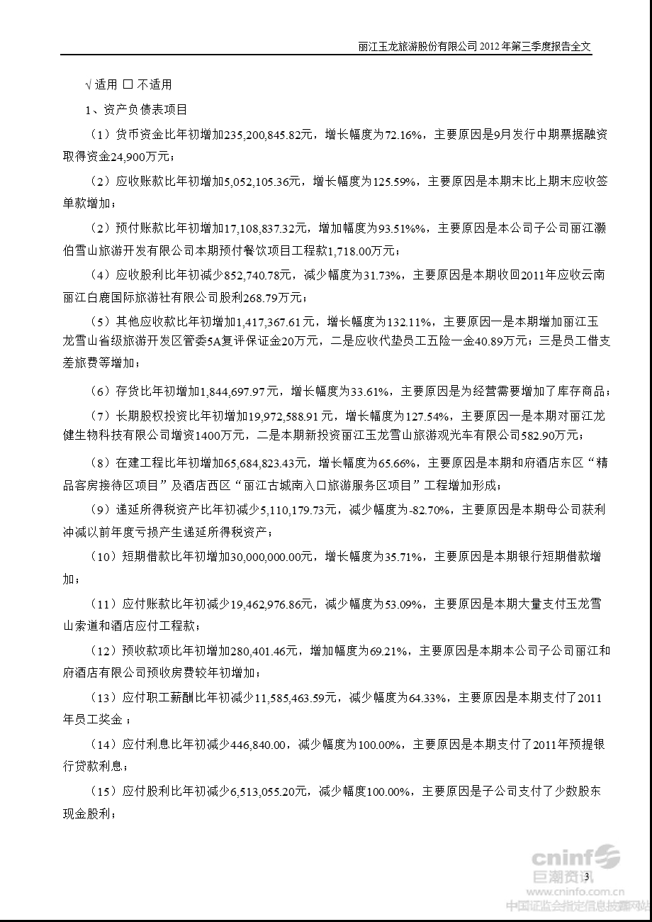 丽江旅游：2012年第三季度报告全文.ppt_第3页